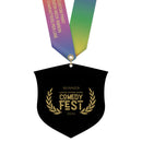 3-1/2" Standard Shape Custom Black Acrylic Medal With Specialty Satin Neck Ribbon.