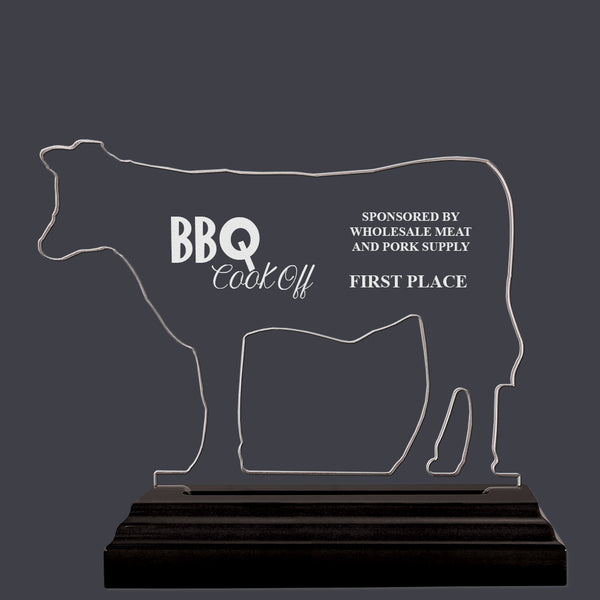 Engraved Cattle Shaped Acrylic Award Trophy w/ Black Base