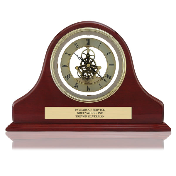 13" x 9" Custom Rosewood Mantle Clock With Engraved Plate