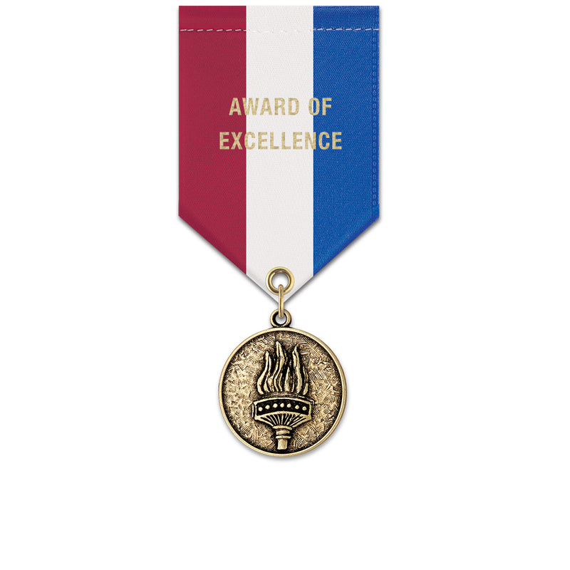 1-1/8" CX Award Medal With Specialty Satin Drape Ribbon