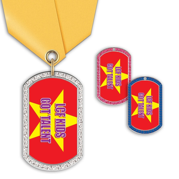 1-3/8" x 2-1/4" Custom GGM Tag Medal With Satin Neck Ribbon