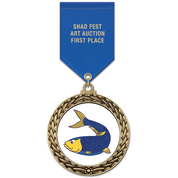 2-5/8" Custom GFL Award Medal With Satin Drape Ribbon