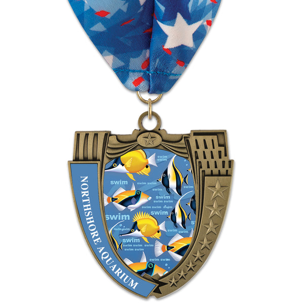 2-3/4" Custom MS14 Mega Shield Award Medal With Millennium Neck Ribbon