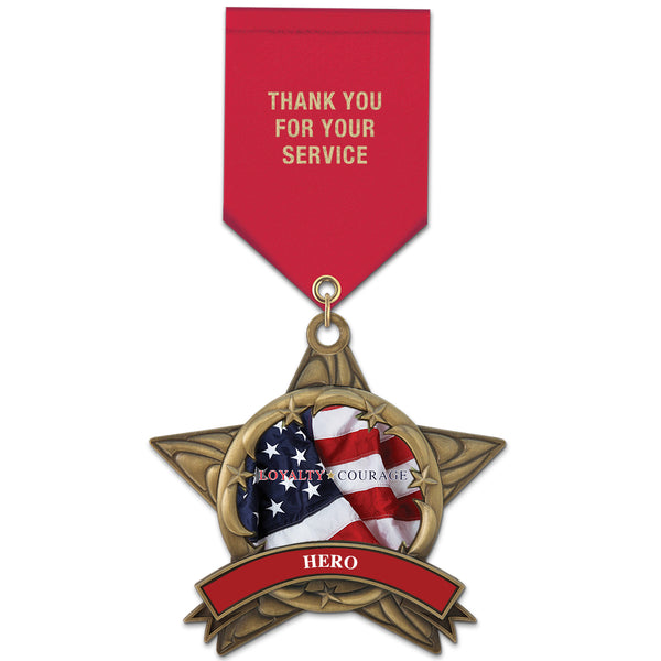 3-3/8" Custom AS14 Award Medal With Satin Drape Ribbon