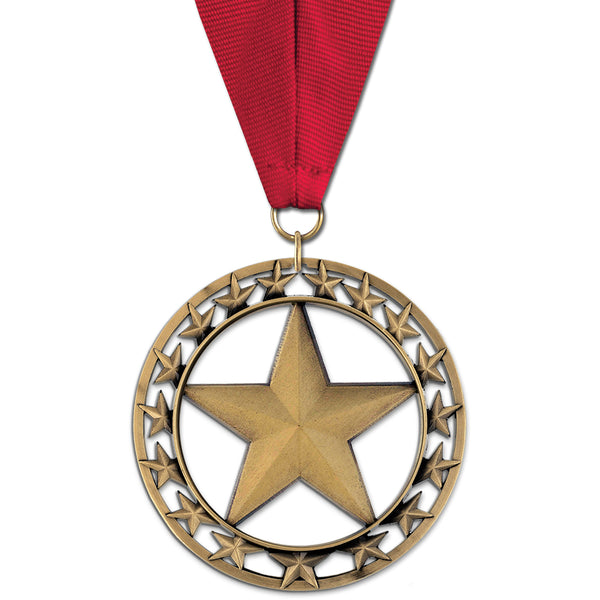 2-3/4" Custom Rising Star Award Medal With Grosgrain Neck Ribbon