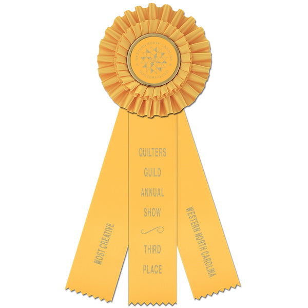 Luxury 3 Rosette Award Ribbon With 3 Streamer Printing, 4-1/2" Top