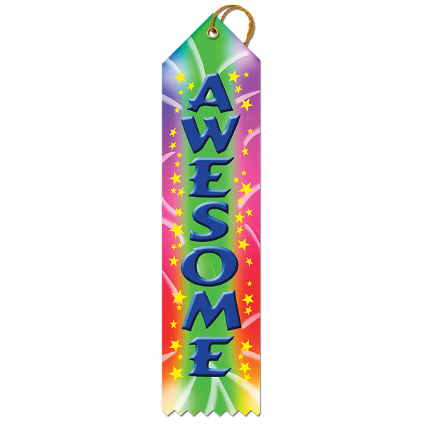 2" X 8" Stock Multicolor Point Top Awesome Award Ribbon