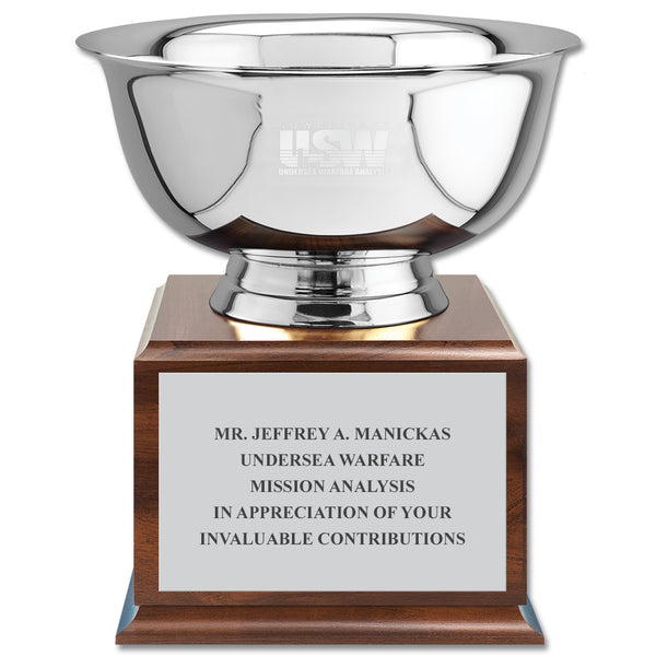 8" Revere Bowl Award Trophy With Cherry Base