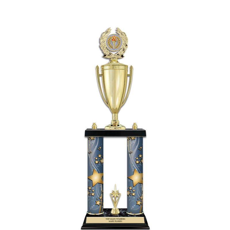 22" Custom 2 Column Black Marble Base Award Trophy With Loving Cup & Insert Trophy