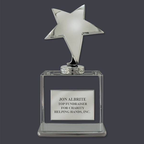 Silver Star Optical Crystal Desk Trophy