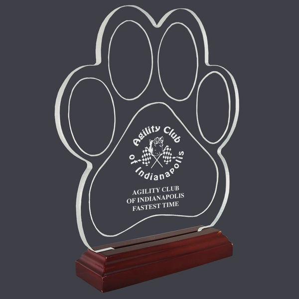 Engraved Paw Print Shaped Acrylic Trophy