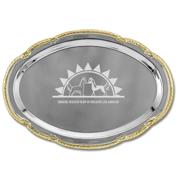 9" x 6-1/2" Scalloped Oval Award Tray With Gold Border
