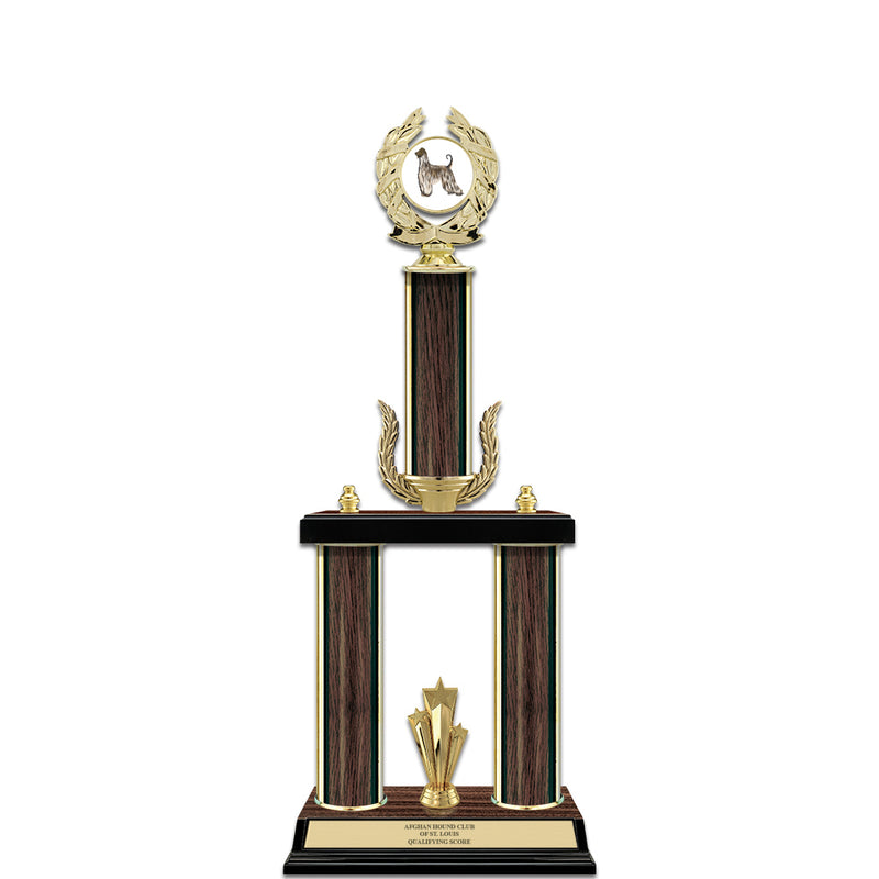 20" Custom Walnut Finished Award Trophy w/Wreath, Trim & Insert Top
