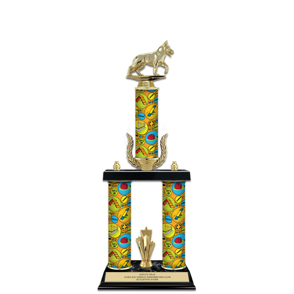 20" 3 Column Award Trophy With Wreath & Trim