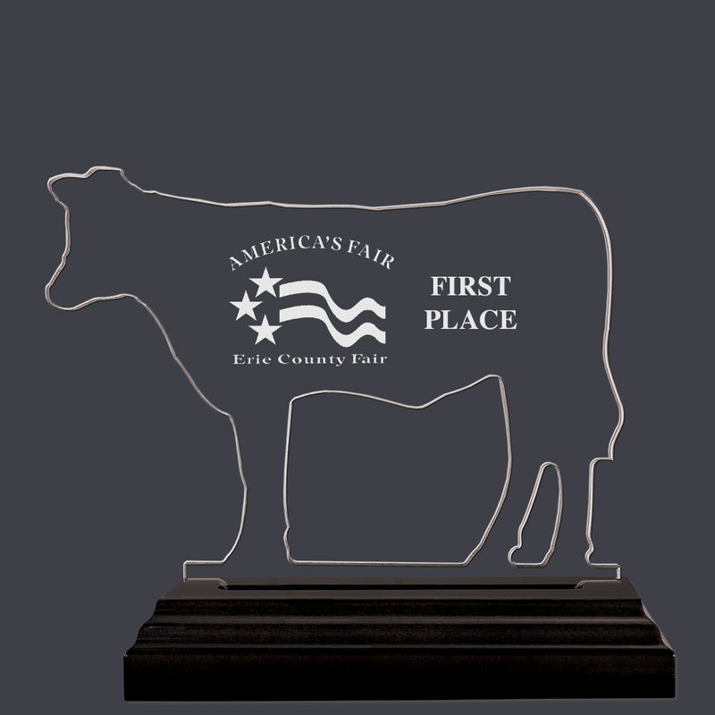 Engraved Cattle Shaped Acrylic Award Trophy w/ Black Base