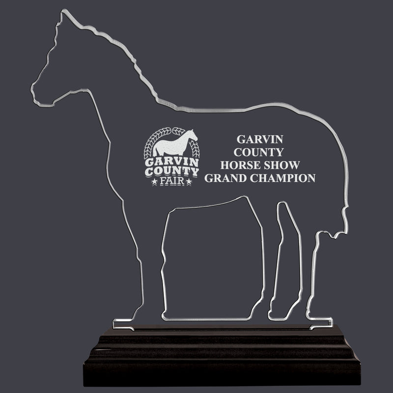 Engraved Horse Shaped Acrylic Trophy w/ Black Base
