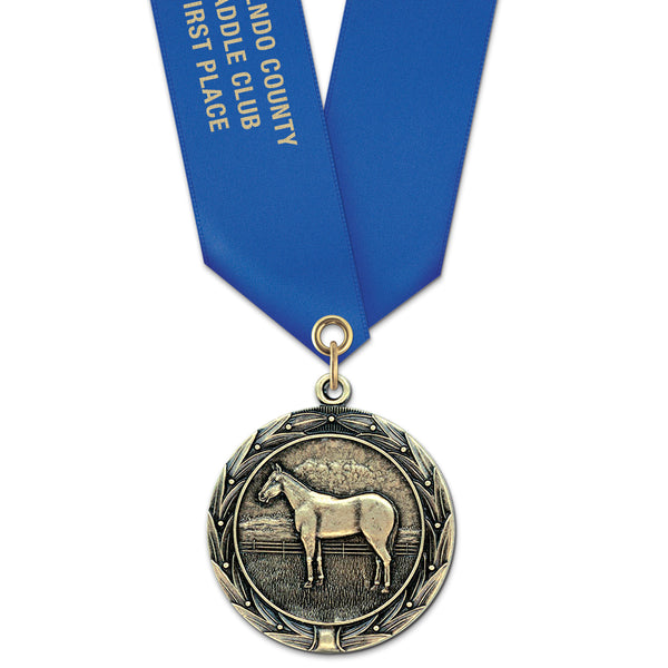 1-3/4" Custom HBX Award Medal With Satin Neck Ribbon