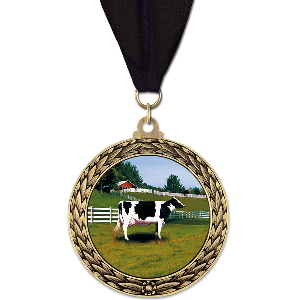 2-5/8" Custom GFL Award Medal With Grosgrain Neck Ribbon