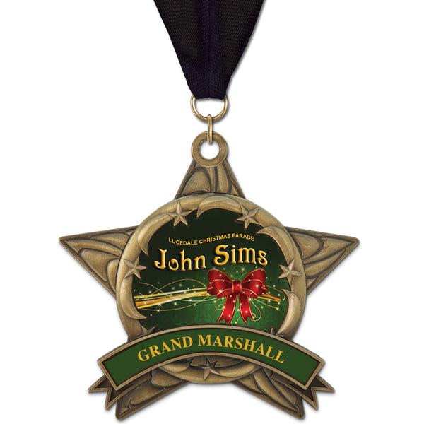 3-3/8" Custom AS14 All Star Award Medals With Grosgrain Neck Ribbon