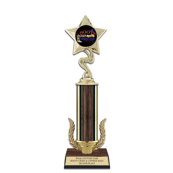 12" Custom Walnut Finished Award Trophy w/Wreath & Insert Top