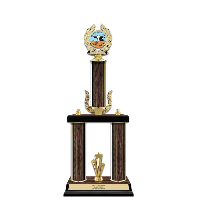 20" Custom Walnut Finished Award Trophy w/Wreath, Trim & Insert Top