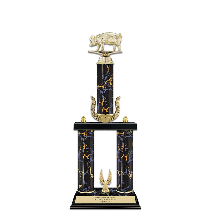 20" Black Faux Marble Award Trophy With Wreath And Trim