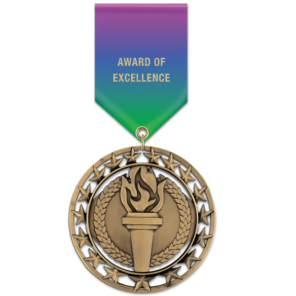 2-3/4" Custom RS Award Medal With Specialty Satin Drape Ribbon