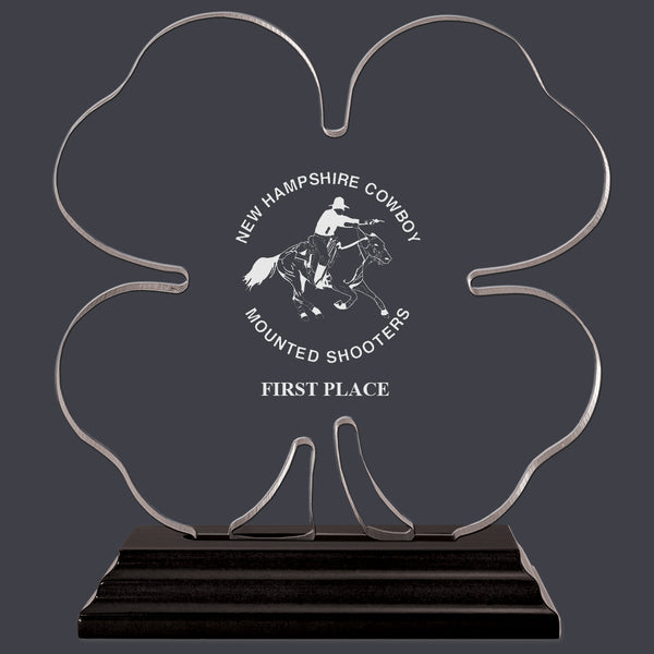 Engraved Clover Shaped Acrylic Award Trophy w/ Black Base