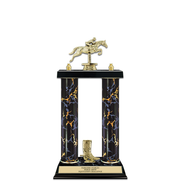 15" Black Faux Marble Award Trophy With Trim