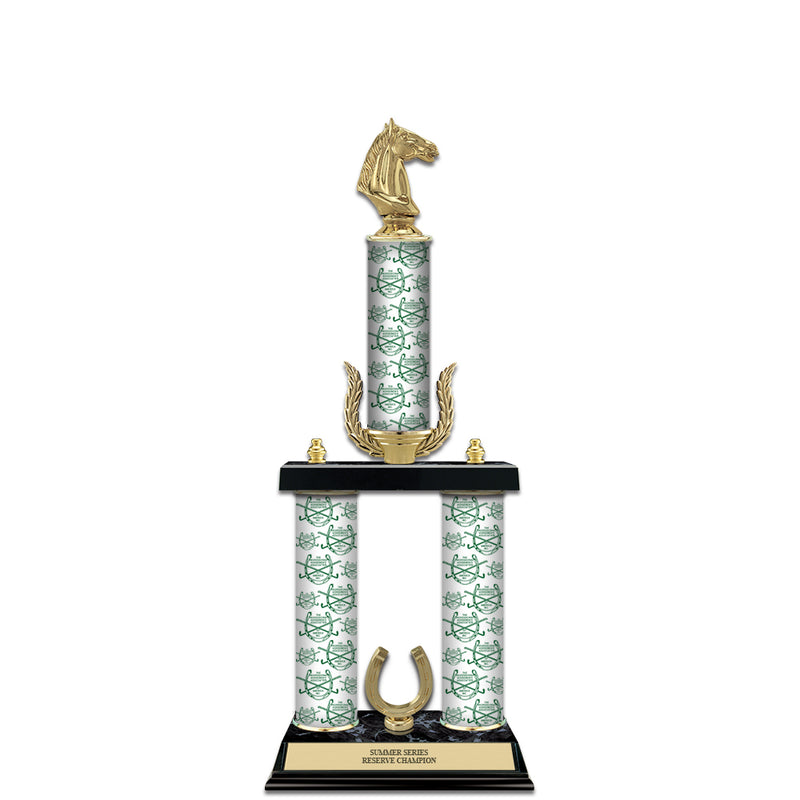 20" Custom 3 Column Trophy with Trim and Black Marble Base