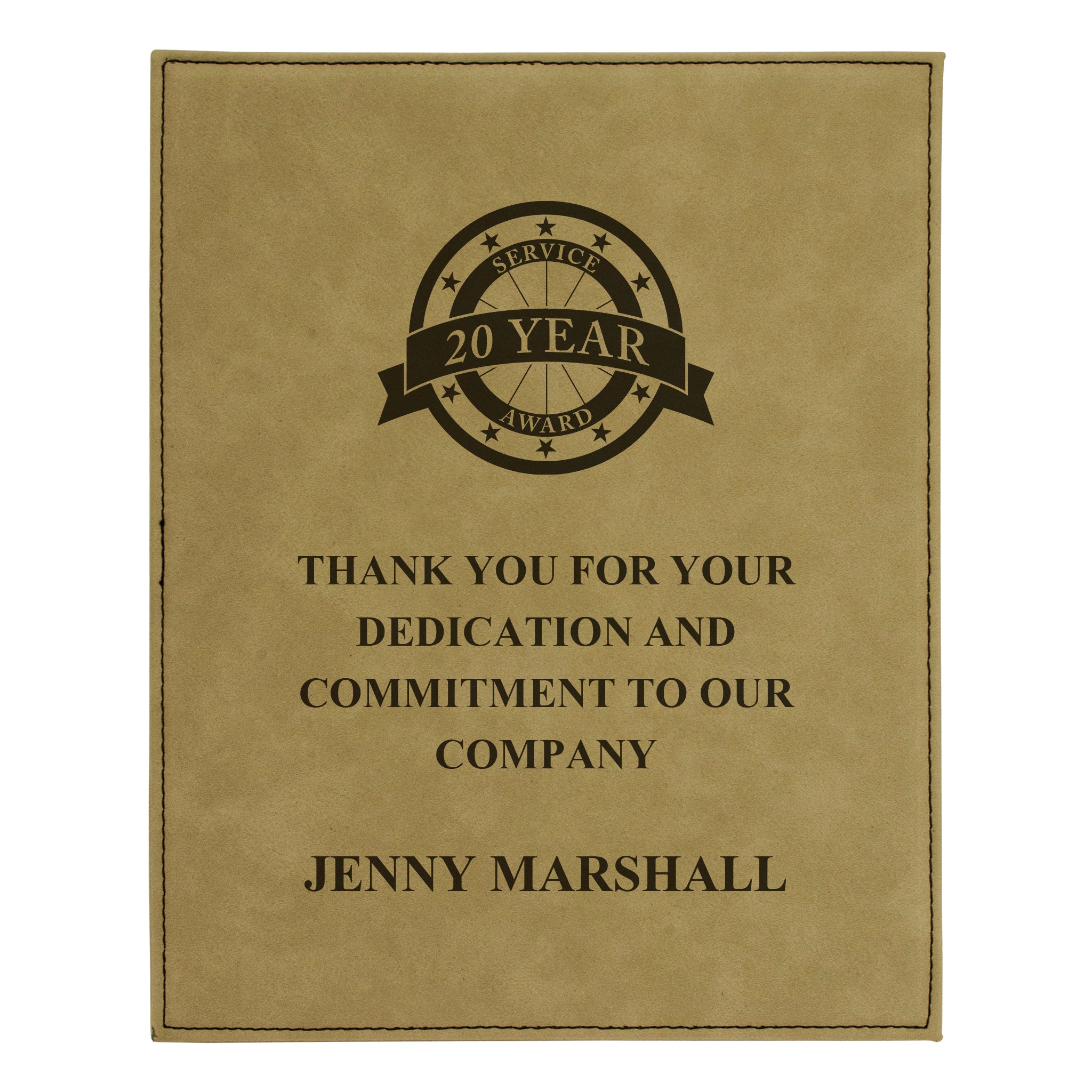 Custom Award Plaque 8" X 10" Tan Leatherette Engraved Plaque