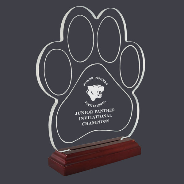 Engraved Paw Print Shaped Acrylic Trophy