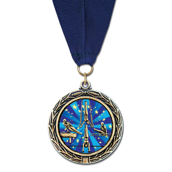 2-1/4" Custom LXC Color Fill Award Medal With Grosgrain Neck Ribbon