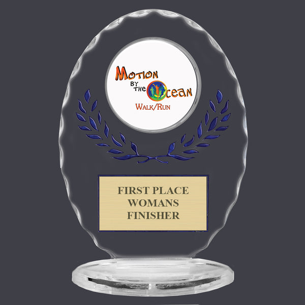 6-3/8" Free Standing Oval Award Trophy With Blue Wreath