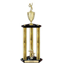 26" Custom 3 Column Black Base Award Trophy With Loving Cup & Figurine