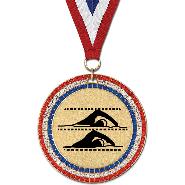 2-3/4" Custom GGM Award Medal With Red/White/Blue or Year Grosgrain Neck Ribbon