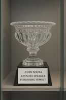 10" Custom Engraved Elmwood Optical Crystal Trophy With Attached Base.