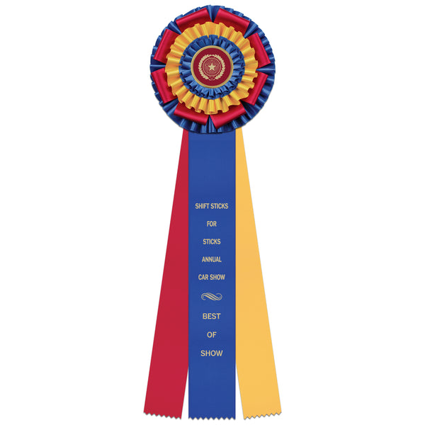 Marlow 3 Rosette Award Ribbon, 6-1/2" Top
