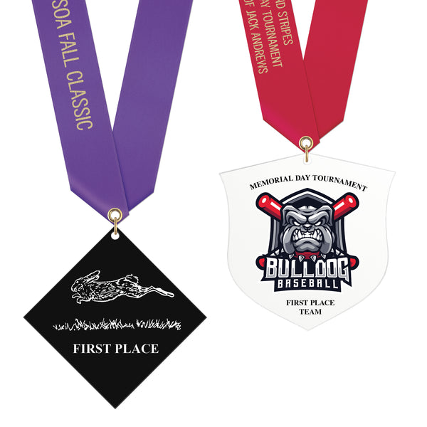 3-1/2" Standard Shape Custom Acrylic Medal With Satin Neck Ribbon