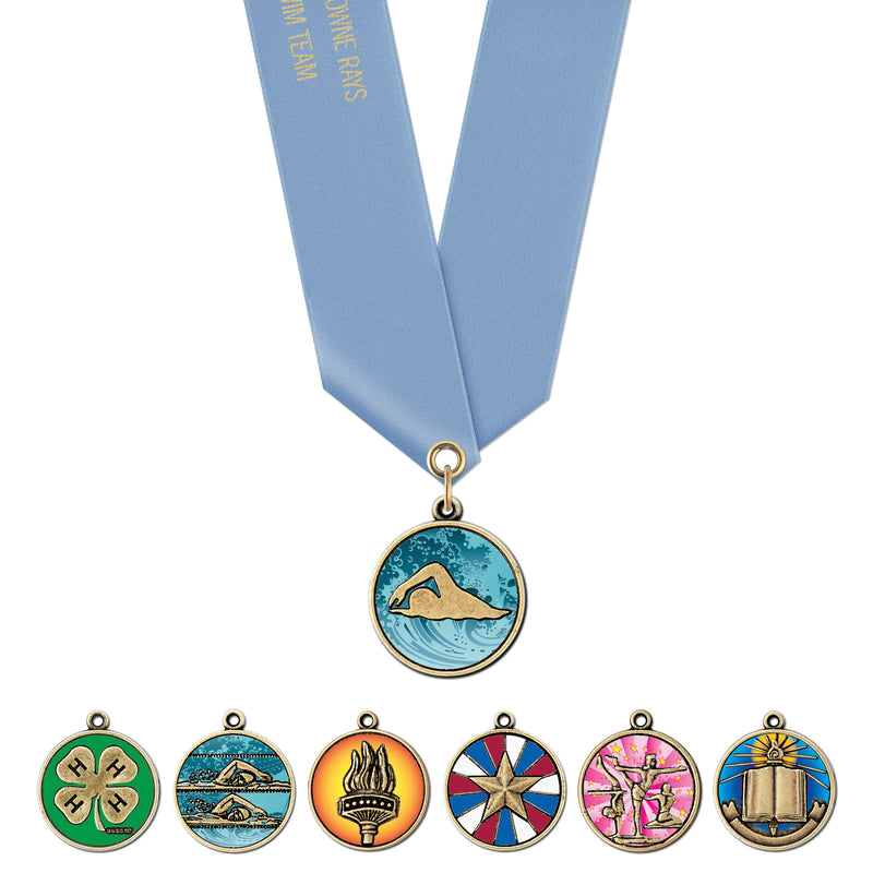 1-1/8" Custom CXC Color Fill Award Medal With Satin Neck Ribbon