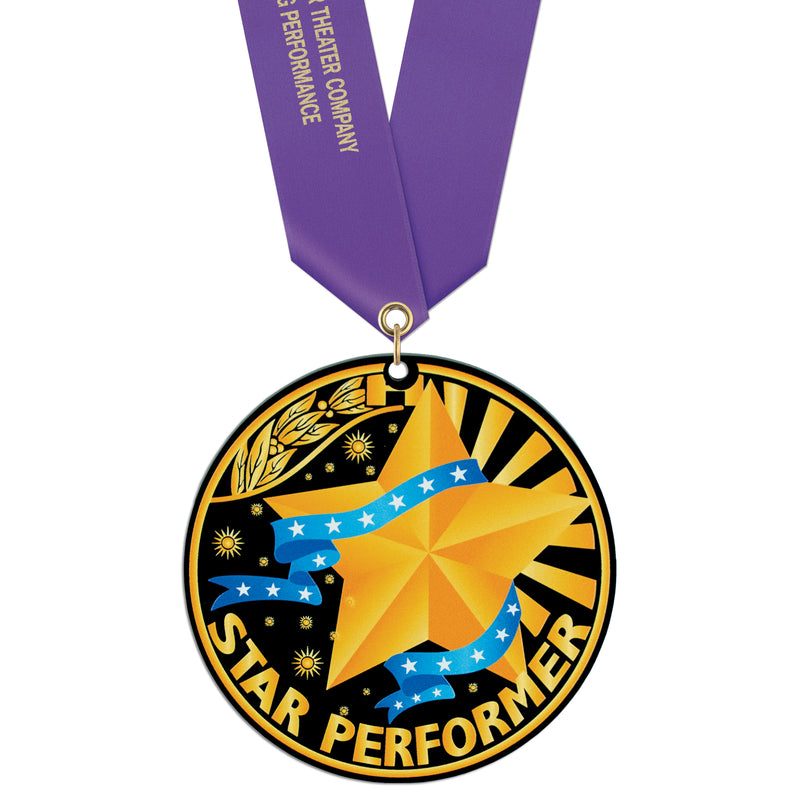 3-1/2" Stock Acrylic Laser Cut Medal With Custom Satin Neck Ribbon