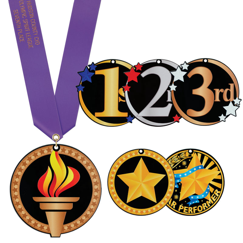 3-1/2" Stock Acrylic Laser Cut Medal With Custom Satin Neck Ribbon