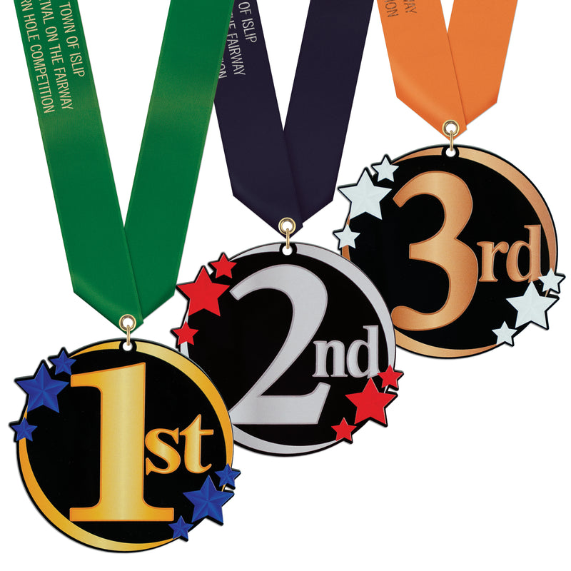 3-1/2" Stock Acrylic Laser Cut Medal With Custom Satin Neck Ribbon