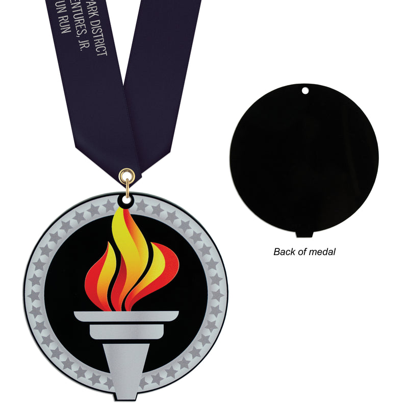 3-1/2" Stock Acrylic Laser Cut Medal With Custom Satin Neck Ribbon