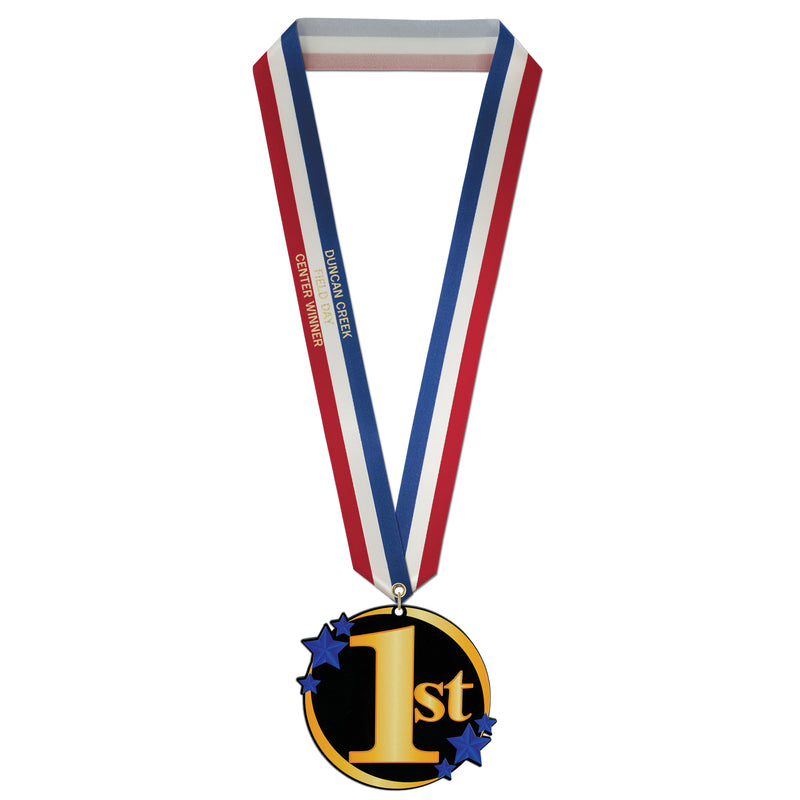 3-1/2" Stock Acrylic Laser Cut Medal With Custom Specialty Satin Neck Ribbon