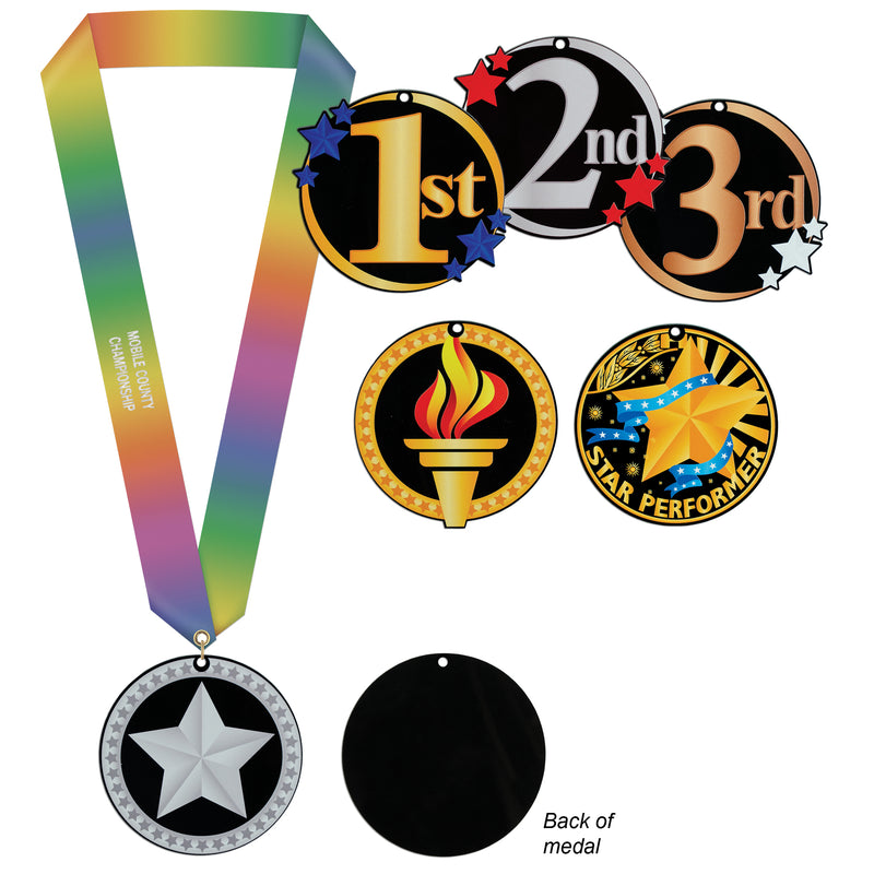 3-1/2" Stock Acrylic Laser Cut Medal With Custom Specialty Satin Neck Ribbon