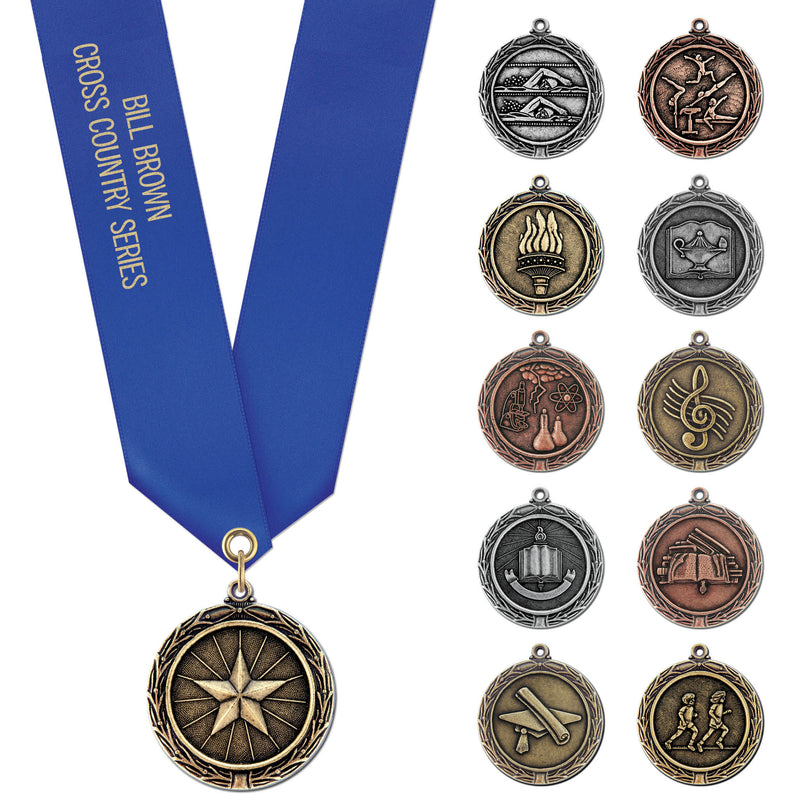 1-1/2" Custom MX Award Medal With Satin Neck Ribbon