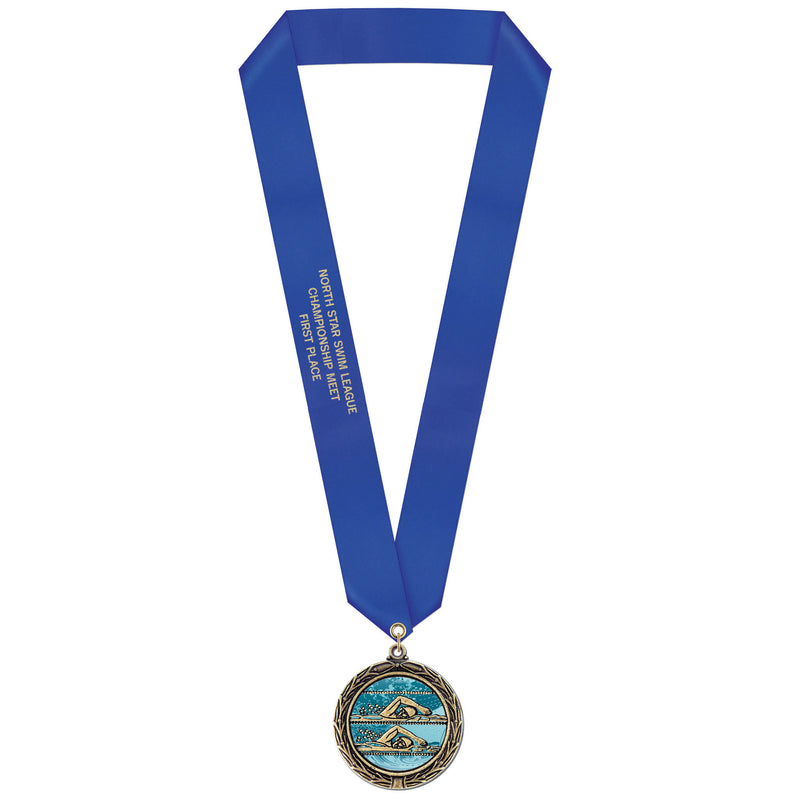 2-1/4" Custom LXC Color Fill Award Medal With Satin Neck Ribbon