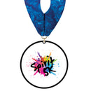 3-1/2" Standard Shape Custom Black Acrylic Medal With Stock Millennium Neck Ribbon.