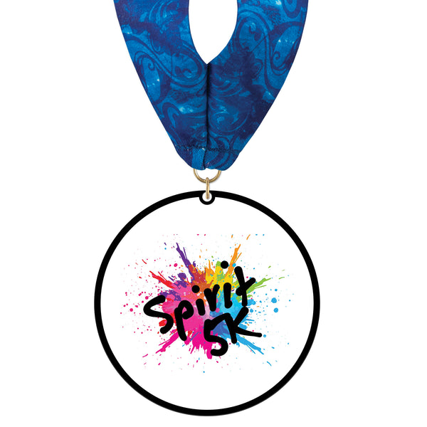 3-1/2" Standard Shape Custom Black Acrylic Medal With Stock Millennium Neck Ribbon